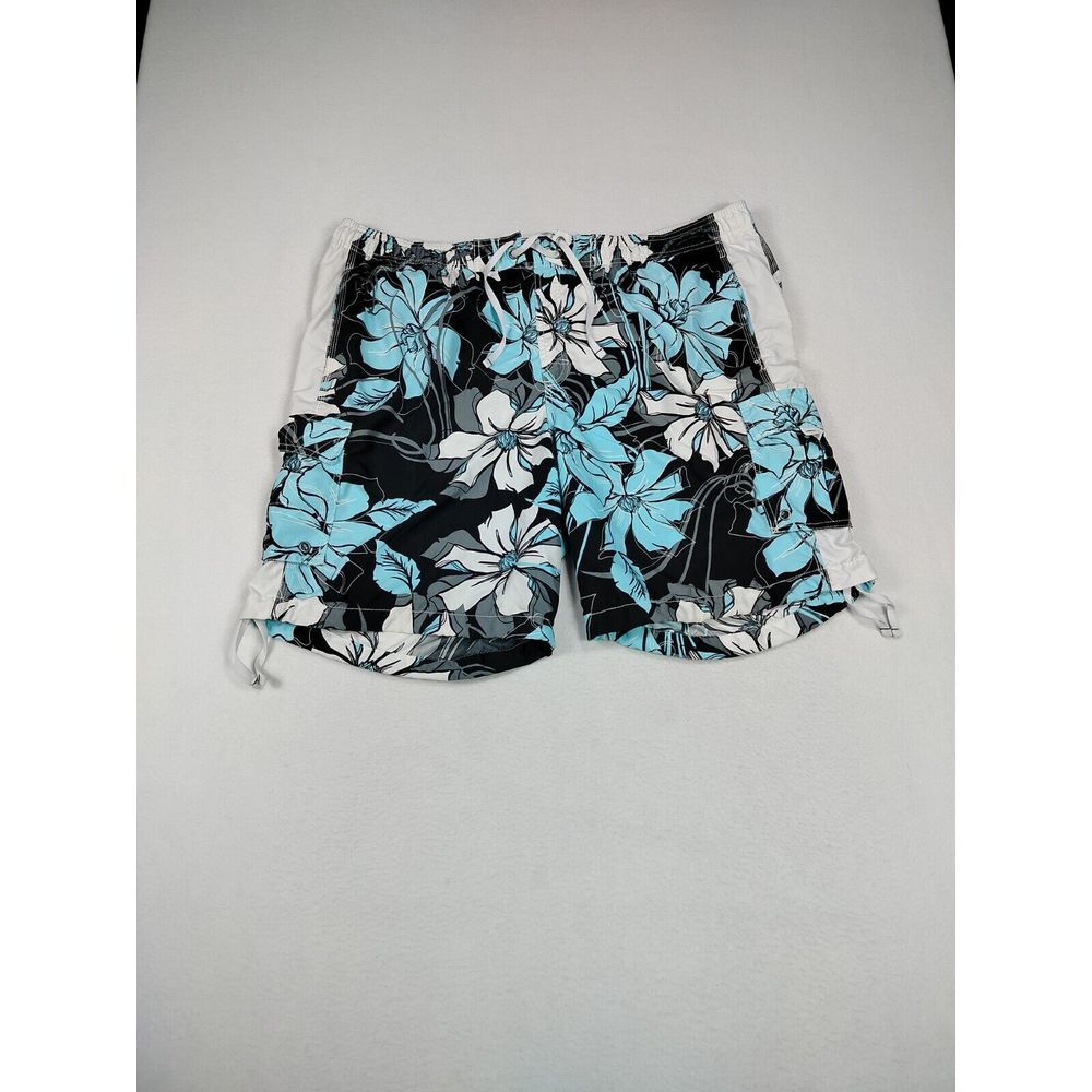 Roundtree & Yorke Swim Trunks Mens 1X Blue Board Shorts Floral Hawaiian Tropical